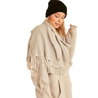 Women's Thick Shoulder Shawl, Scarf with Soft Textured Tassels For Fall & Winter