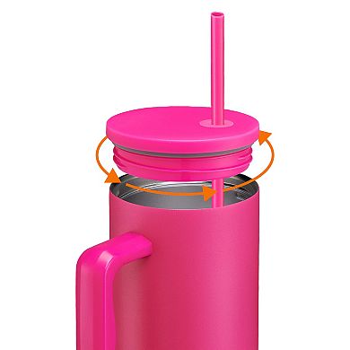 Cheer Collection 40oz Hot Pink Insulated Tumbler with Handle & Straw Leakproof Travel Mug