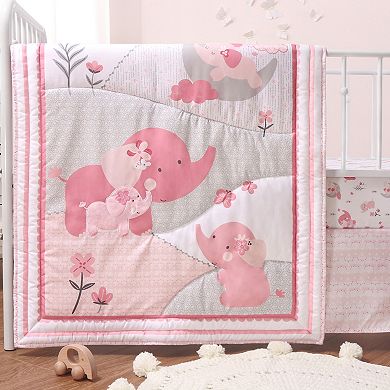 The Peanutshell 3-pc. Pink Elephant Crib Bedding Set