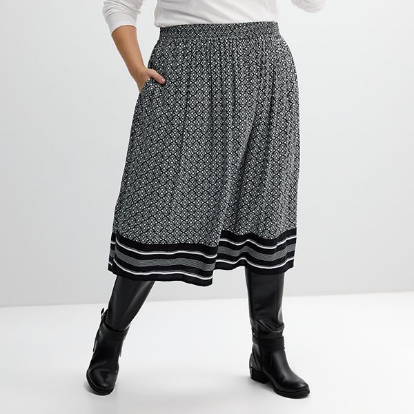 Plus Size Croft & Barrow® Polished Front Pull-On Skirt - Black Chic Tile (0X)