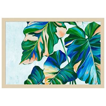 Blue Tropical Leaves I by Alex Black Wood Framed Wall Art Print