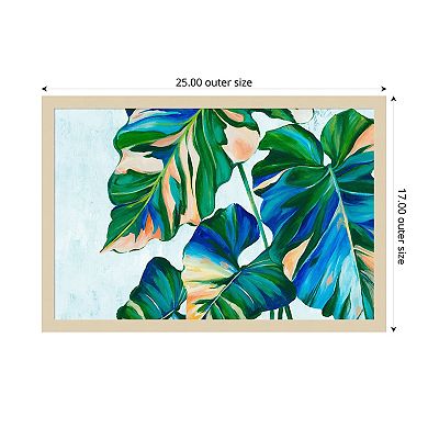 Blue Tropical Leaves I by Alex Black Wood Framed Wall Art Print