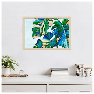 Blue Tropical Leaves I by Alex Black Wood Framed Wall Art Print