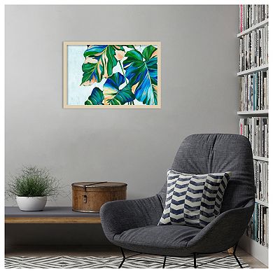 Blue Tropical Leaves I by Alex Black Wood Framed Wall Art Print