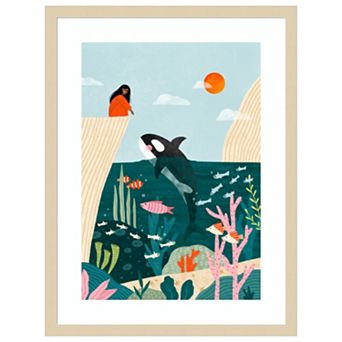 Whale Watching by Bea Muller Wood Framed Wall Art Print