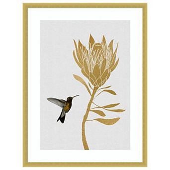 Hummingbird and Beige Flower I by Orara Studio Wood Framed Wall Art Print