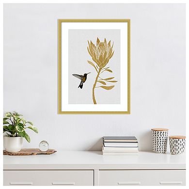 Hummingbird and Beige Flower I by Orara Studio Wood Framed Wall Art Print