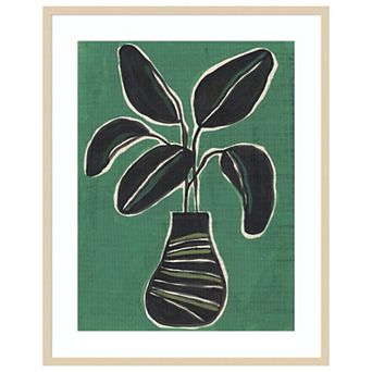 Jade Potted Palm I by June Erica Vess Wood Framed Wall Art Print