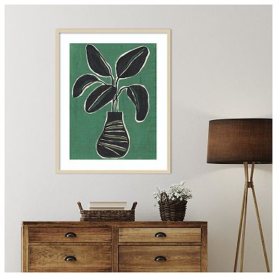 Jade Potted Palm I by June Erica Vess Wood Framed Wall Art Print