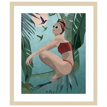 Tropical Blue Lady by Emel Tunaboylu Wood Framed Wall Art Print