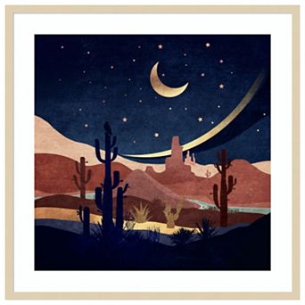 Blue Western Night by Emel Tunaboylu Wood Framed Wall Art Print