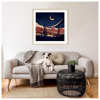 Blue Western Night by Emel Tunaboylu Wood Framed Wall Art Print