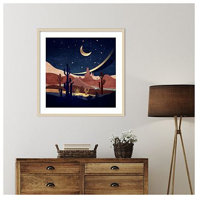 Blue Western Night by Emel Tunaboylu Wood Framed Wall Art Print