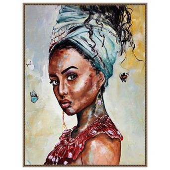 Lady with Butterflies by Design Fabrikken Framed Canvas Wall Art Print