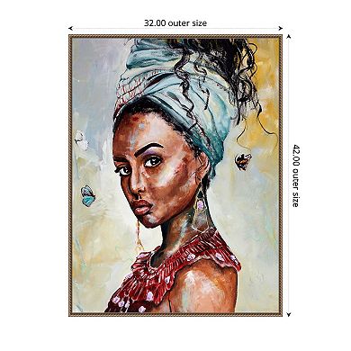 Lady with Butterflies by Design Fabrikken Framed Canvas Wall Art Print