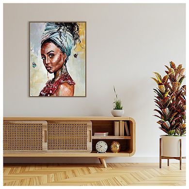 Lady with Butterflies by Design Fabrikken Framed Canvas Wall Art Print