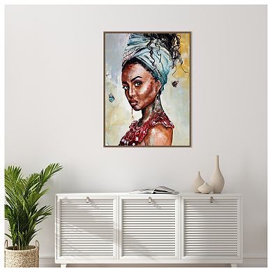 Lady with Butterflies by Design Fabrikken Framed Canvas Wall Art Print