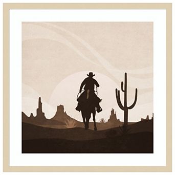Cowboy Sunset by Emel Tunaboylu Wood Framed Wall Art Print
