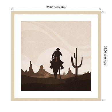 Cowboy Sunset by Emel Tunaboylu Wood Framed Wall Art Print