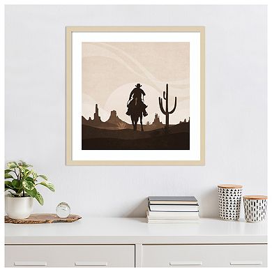 Cowboy Sunset by Emel Tunaboylu Wood Framed Wall Art Print
