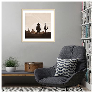 Cowboy Sunset by Emel Tunaboylu Wood Framed Wall Art Print