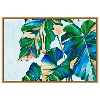 Blue Tropical Leaves I by Alex Black Framed Canvas Wall Art Print