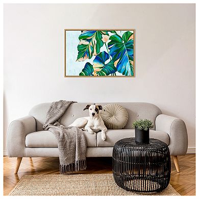Blue Tropical Leaves I by Alex Black Framed Canvas Wall Art Print