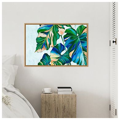 Blue Tropical Leaves I by Alex Black Framed Canvas Wall Art Print