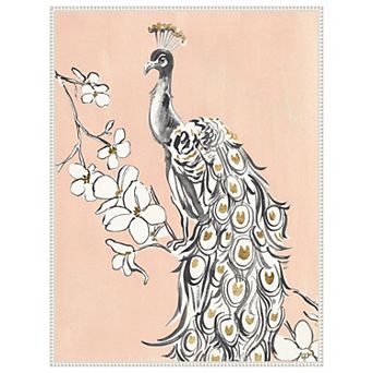 Beige Peacock II by Annie Warren Framed Canvas Wall Art Print