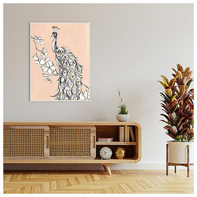 Beige Peacock II by Annie Warren Framed Canvas Wall Art Print