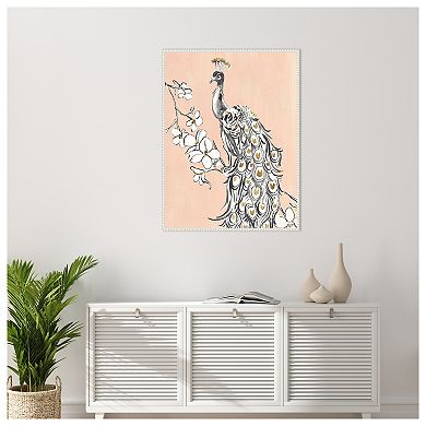 Beige Peacock II by Annie Warren Framed Canvas Wall Art Print