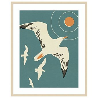 Seagull Block Print II by Jacob Green Wood Framed Wall Art Print