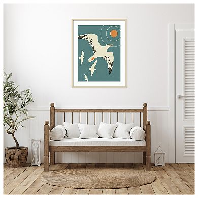Seagull Block Print II by Jacob Green Wood Framed Wall Art Print
