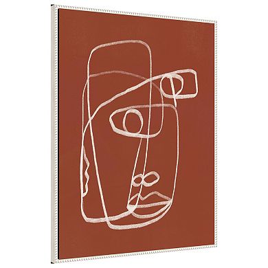 Line Art Abstract Portrait Terracotta 02 by Little Dean Framed Canvas Wall Art Print