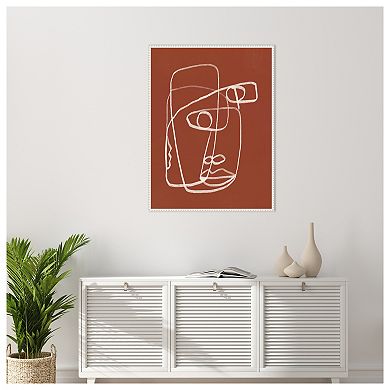 Line Art Abstract Portrait Terracotta 02 by Little Dean Framed Canvas Wall Art Print