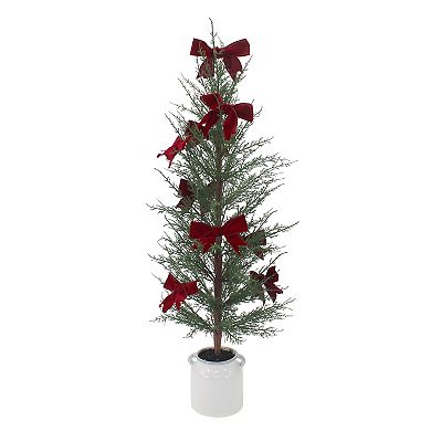 St. Nicholas Square® 36-Inch Artificial Pine Tree with Bows in White Ceramic Jug
