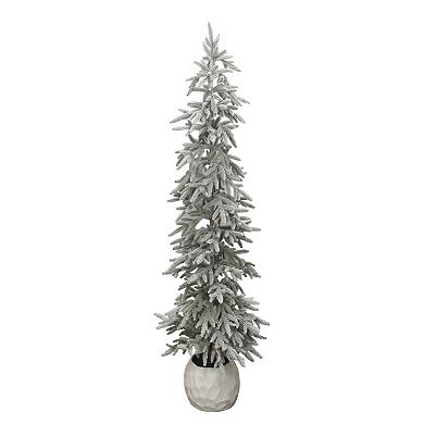 St. Nicholas Square® 5 ft. Artificial Flocked Pine Tree in Textured Pot