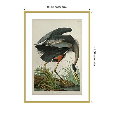 Great Blue Heron in Pearl White by John James Audubon Wood Framed Wall Art Print