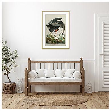 Great Blue Heron in Pearl White by John James Audubon Wood Framed Wall Art Print