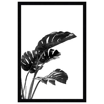 Monstera Black and White 03 by Amini54 Wood Framed Wall Art Print
