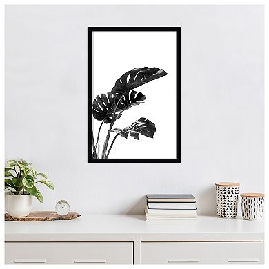Monstera Black and White 03 by Amini54 Wood Framed Wall Art Print