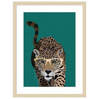 Curious Green Leopard by Sarah Manovski Wood Framed Wall Art Print