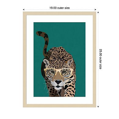 Curious Green Leopard by Sarah Manovski Wood Framed Wall Art Print