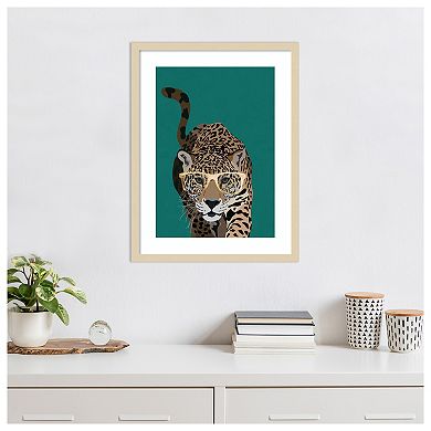 Curious Green Leopard by Sarah Manovski Wood Framed Wall Art Print