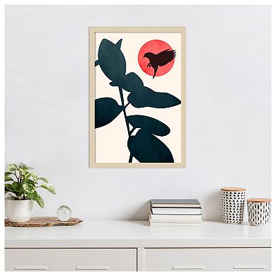Japanese Bird by Eins Kubistika Wood Framed Wall Art Print