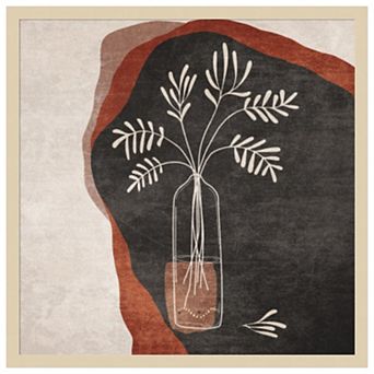 Minimalist Orange Flowers by Emel Tunaboylu Wood Framed Wall Art Print