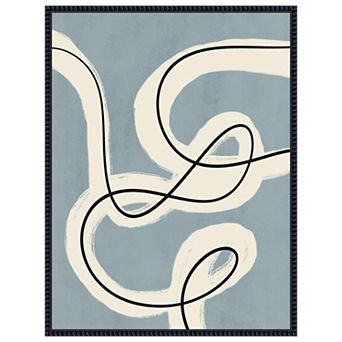 Minimalist line art in blue grey by Little Dean Framed Canvas Wall Art Print