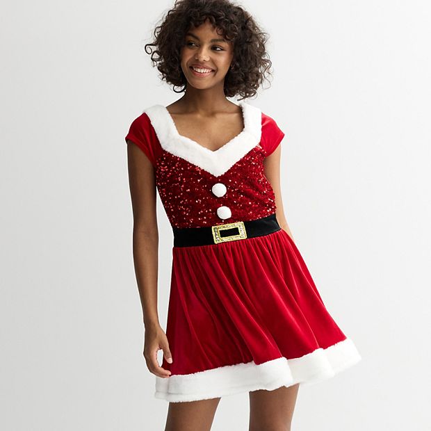 white christmas dresses Christmas Short Sleeve Dress, Santa Claus Costume – EasyCosplayCostumes main image 1