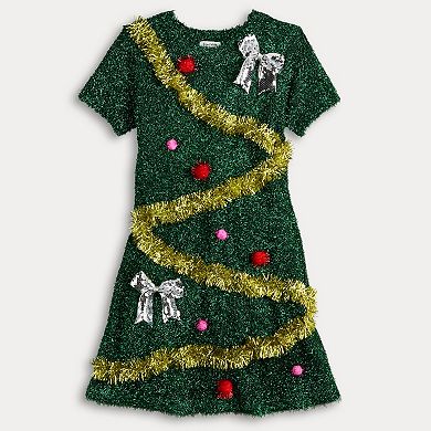 Juniors' Born Famous Holiday Tinsel Tree Sweater Dress