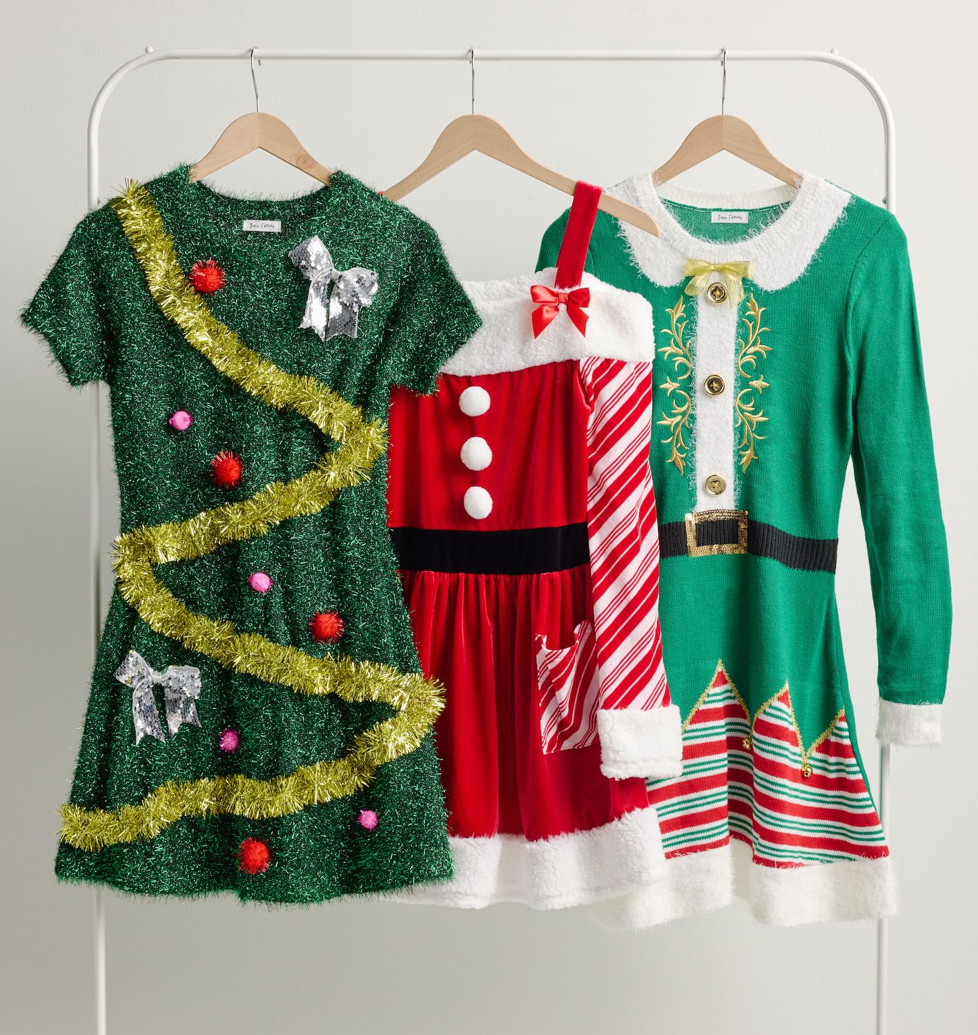junior christmas sweater dress Juniors' Born Famous Holiday Tinsel Tree Sweater Dress